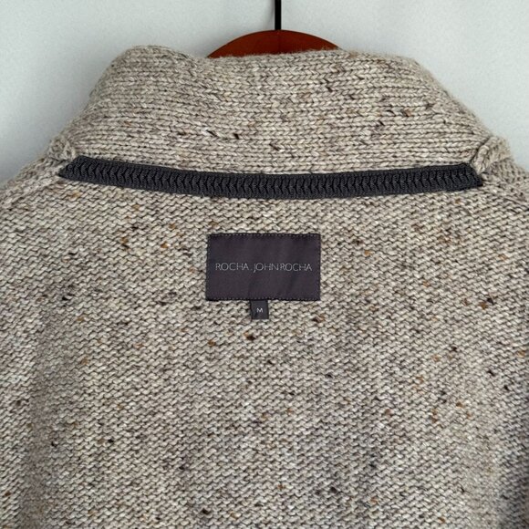 Rocha John Rocha Oatmeal Brown Wool Blend Cable Knit Fisherman Cardigan Medium - Picture 9 of 14